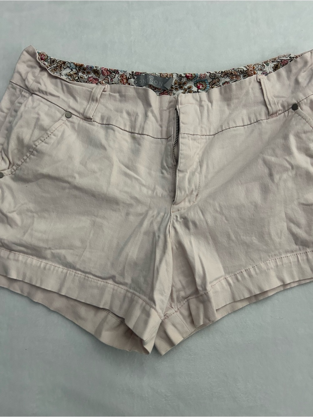 one 5 one Pale Pink High Waist Cotton-Blend Shorts